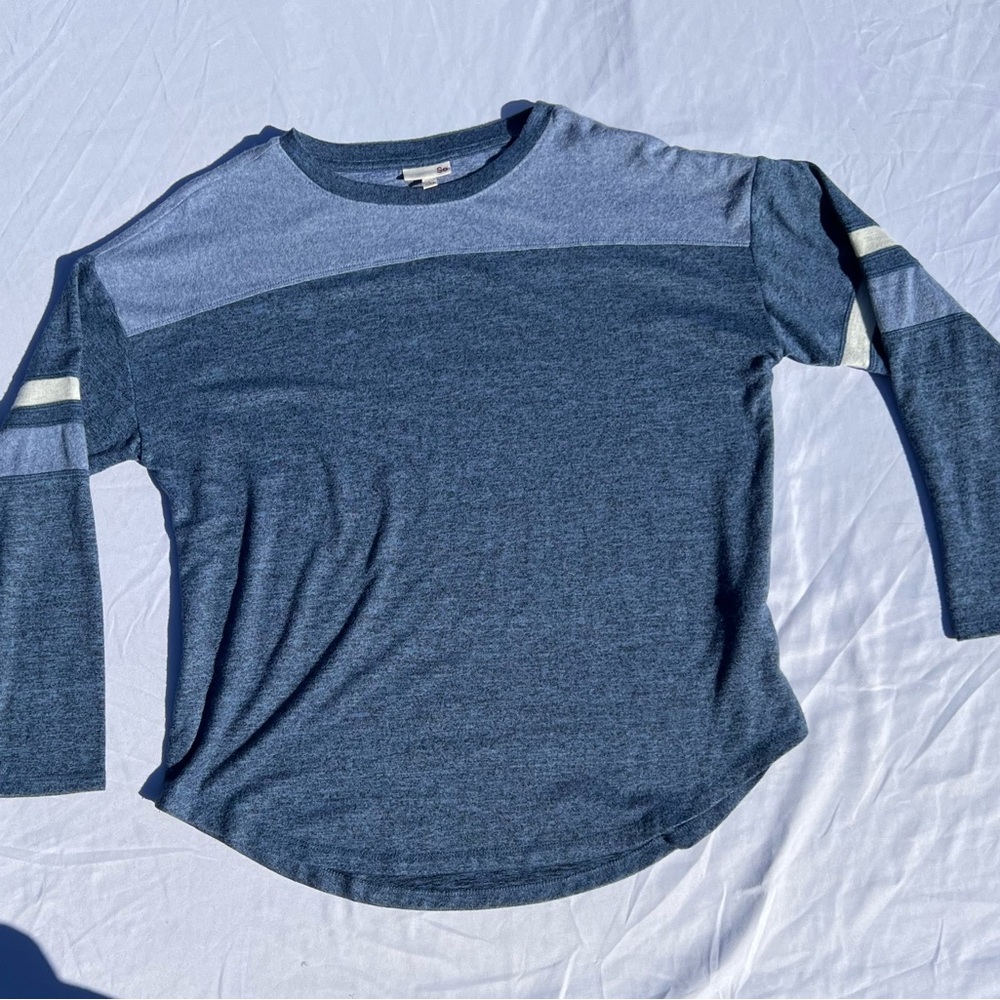 Blue Long Sleeve Shirt with Striped Sleeves